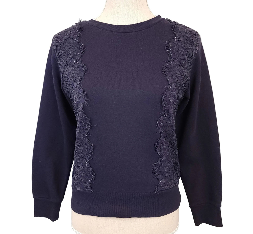 Lace Trim Deep Purple Crewneck Sweatshirt Sz Small