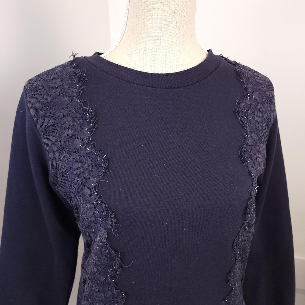 Lace Trim Deep Purple Crewneck Sweatshirt Sz Small