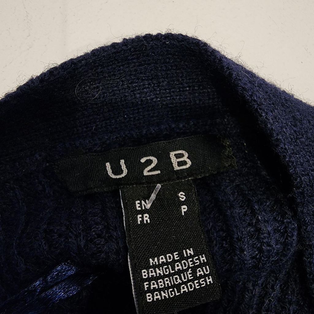 U2B Navy Blue Ribbed Sz Small Open Cardigan w/ Pockets