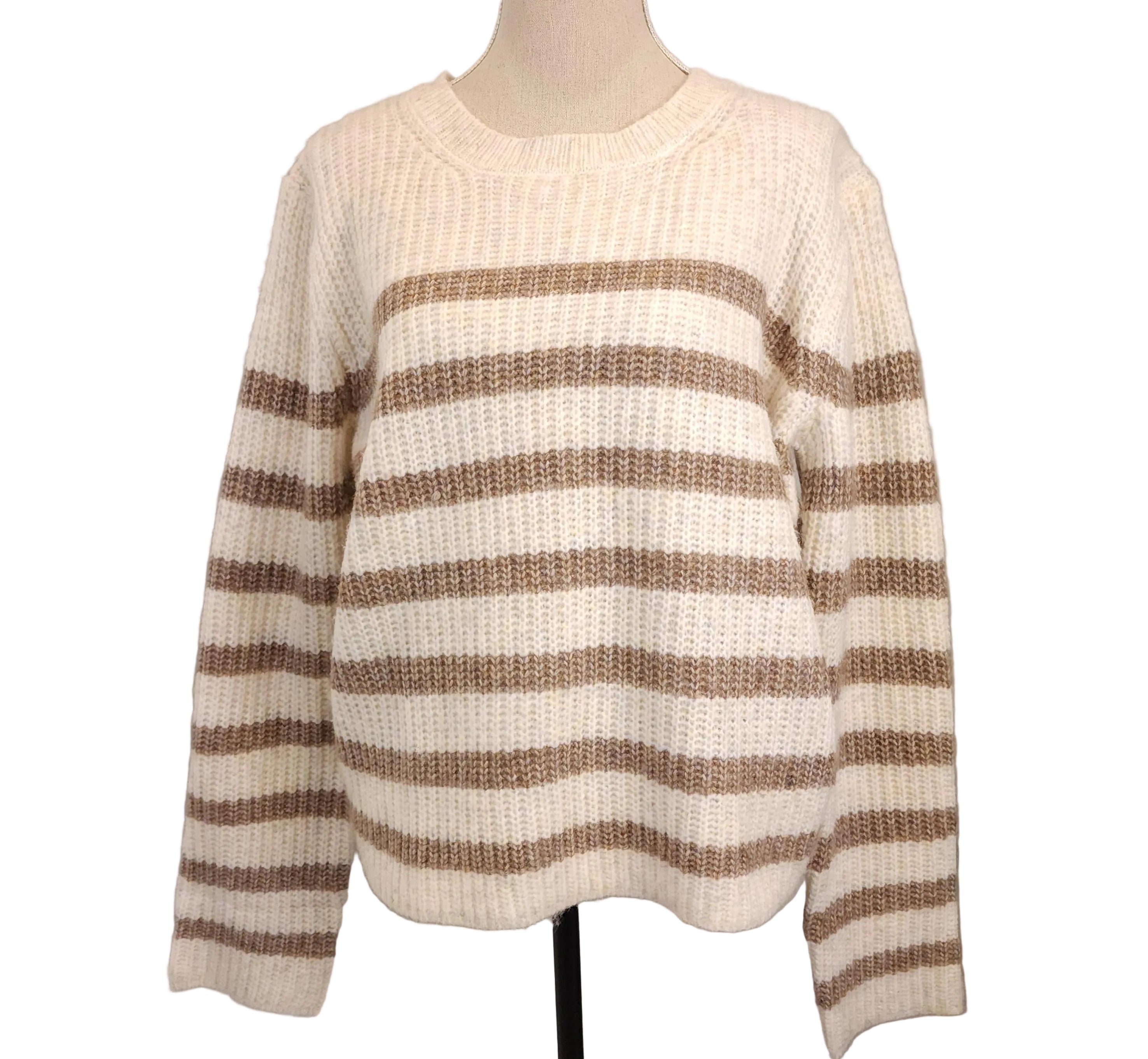 ARDENE XL Waffle Knit Striped Sweater Brown Beiege