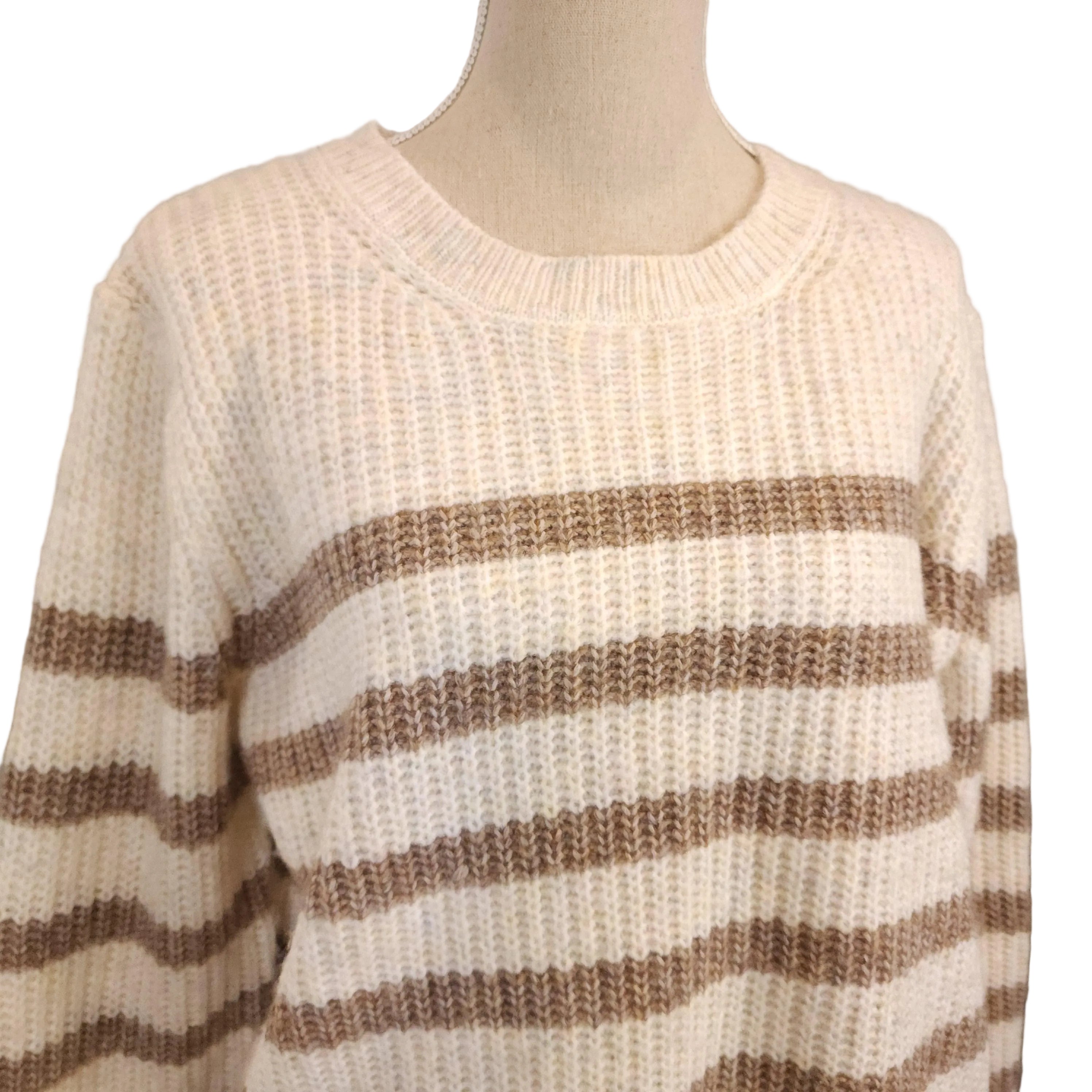 ARDENE XL Waffle Knit Striped Sweater Brown Beiege