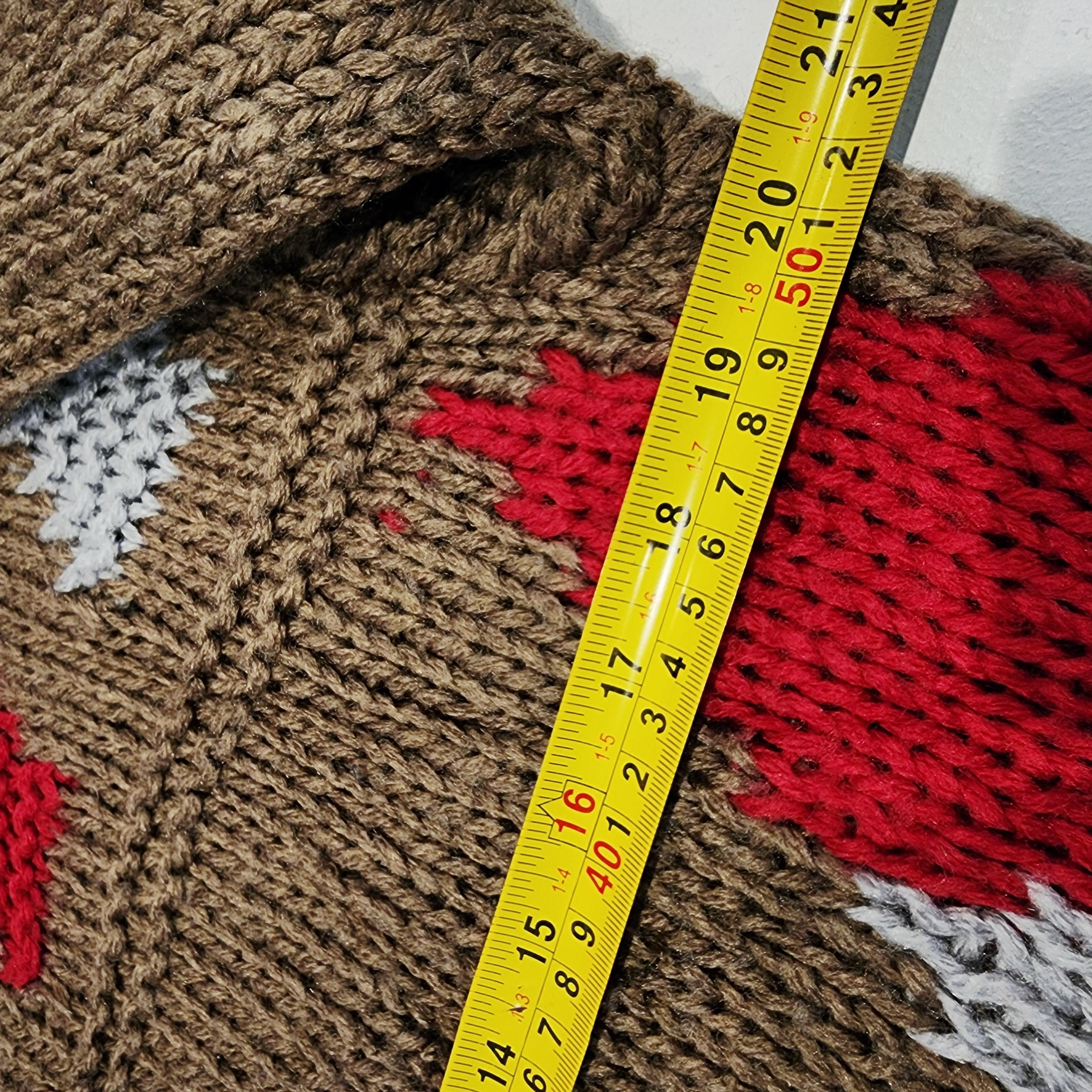 Vintage Hand Knit Sweater Sz Large w/ Red & Gray Geometric Patterns