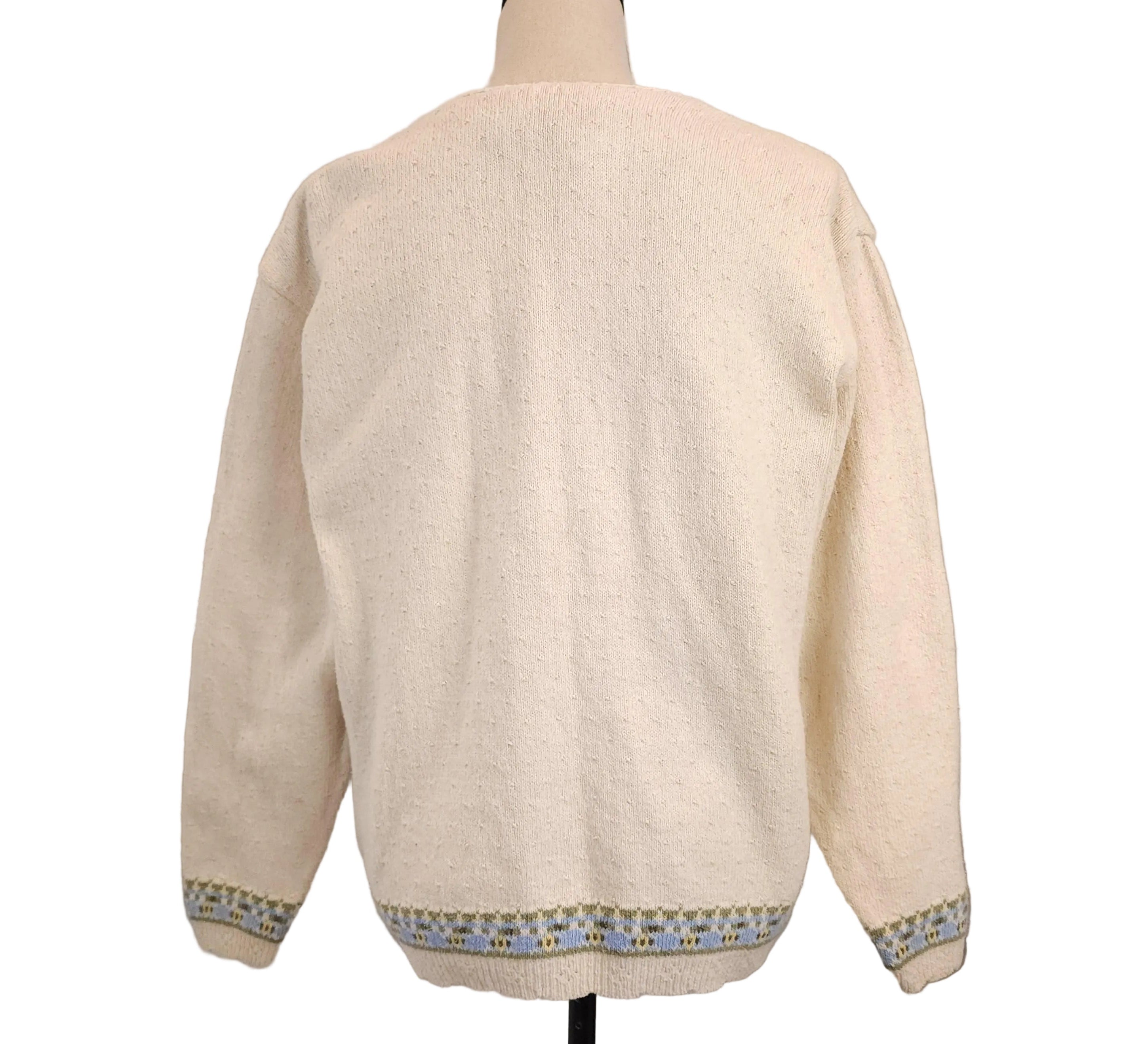 Vintage Seascape Sz Medium  Buttoned Cardigan Cotton Beige