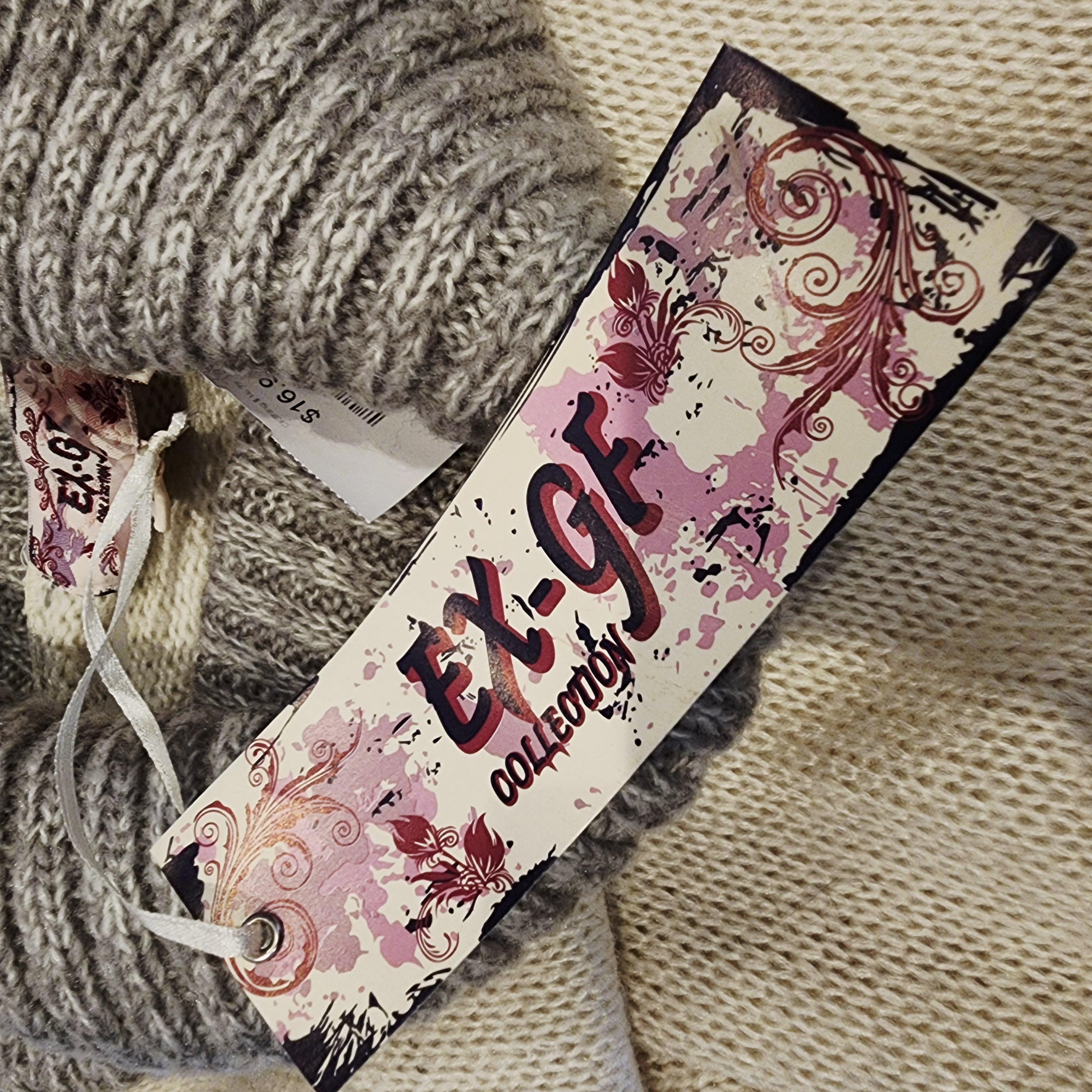 EX-GF Y2K Belted Gray & White Knit Sweater Sz Large w/ Thick Turtleneck New With Tags