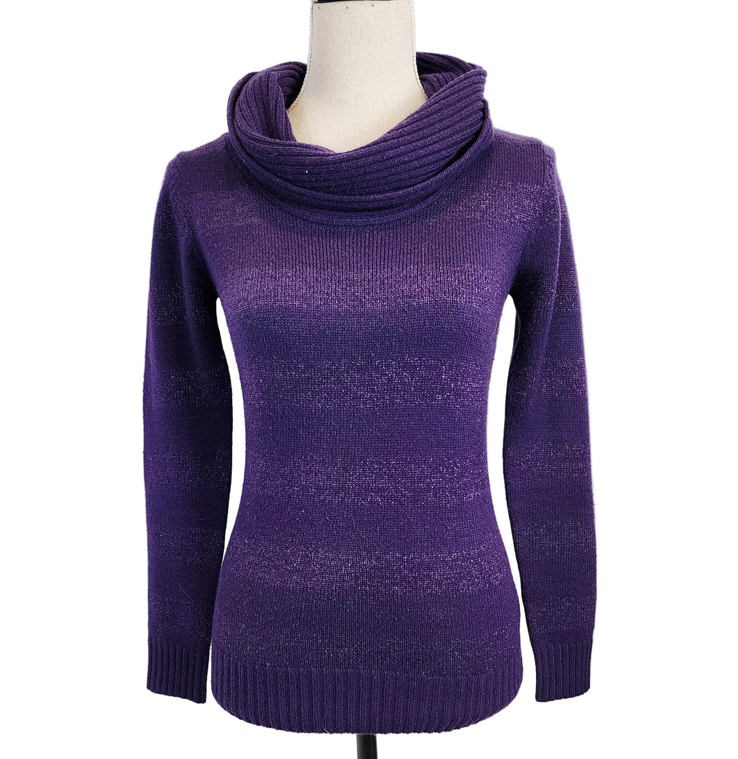 SUZY SHIER Purple Striped Y2K Sz Small Cowl-Neck Knit Sweater