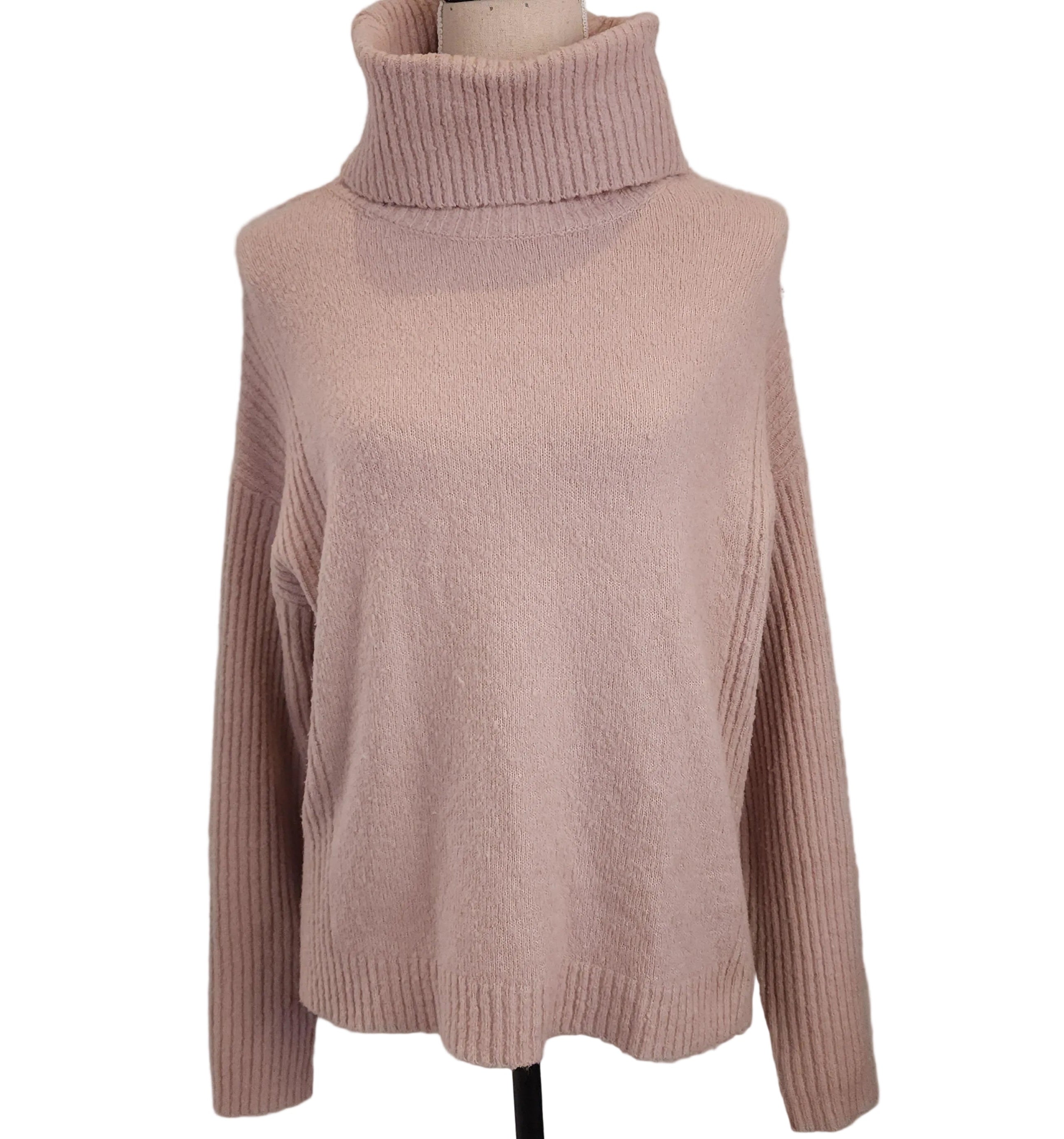 DYNAMITE Soft Beige Wide Turtleneck Sz Small Ribbed Knit Sweater