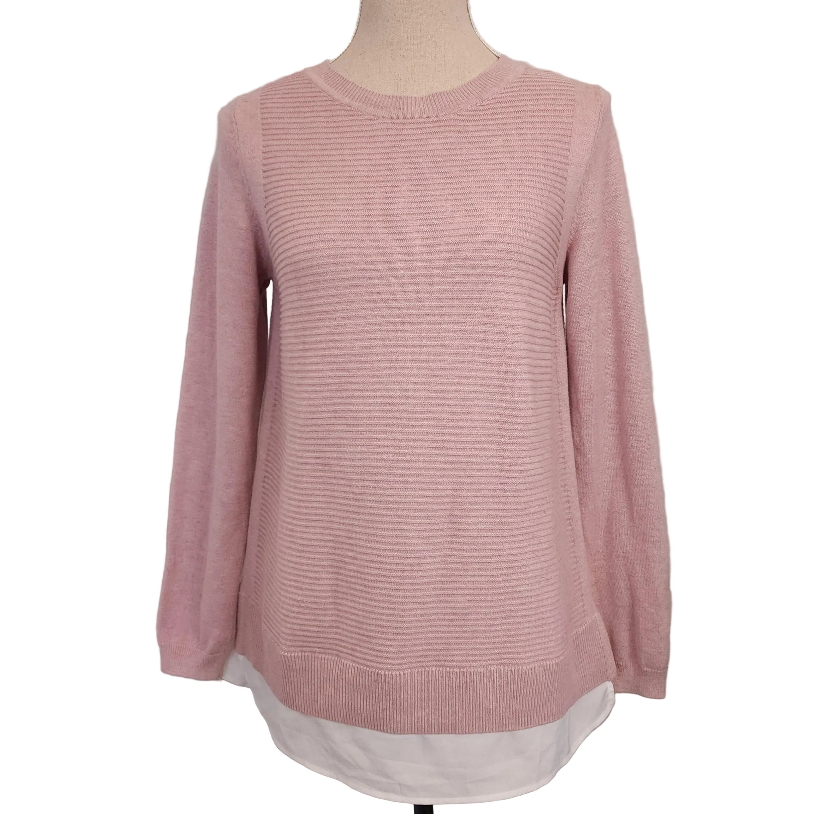 HILARY RADLEY Pink Crew Neck Sweater Sz Medium w/ Attached White Undershirt