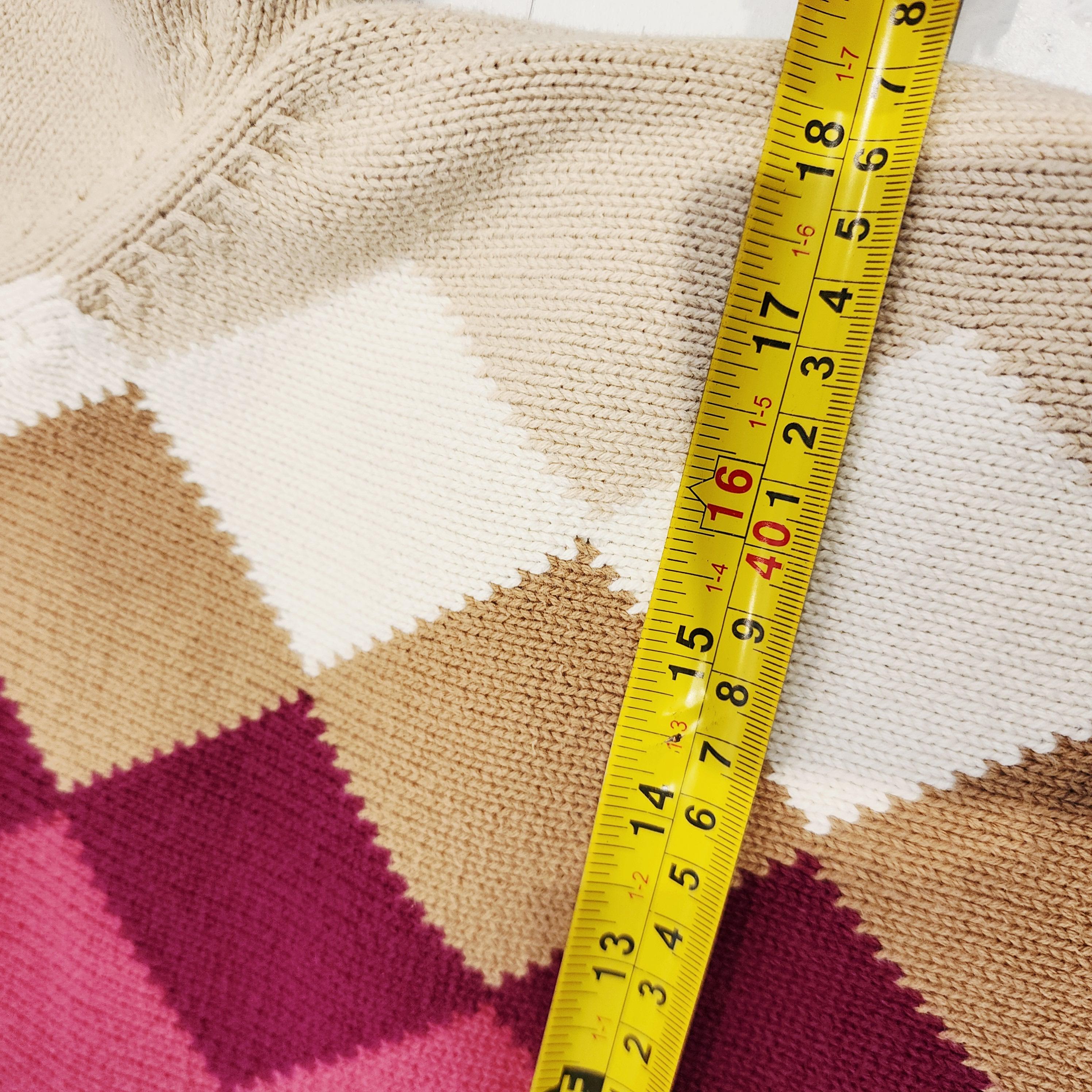 LIZ CLAIBORNE Cotton Argyle Print V-Neck Sz Large Beige Knit Sweater Vintage