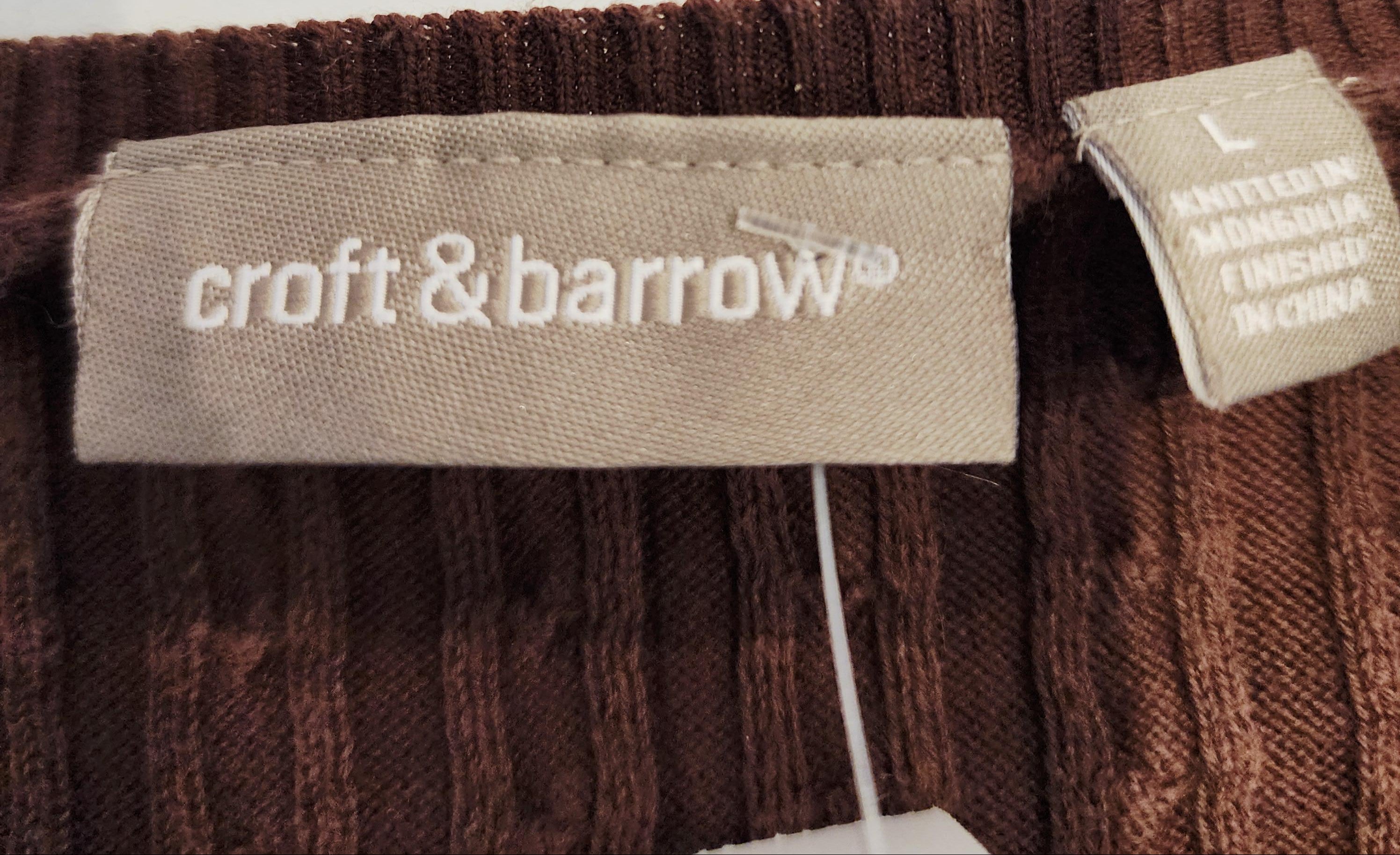 CROFT & BARROW Cotton Ribbed V-Neck Sweater Sz Large Chocolate Brown Sweater