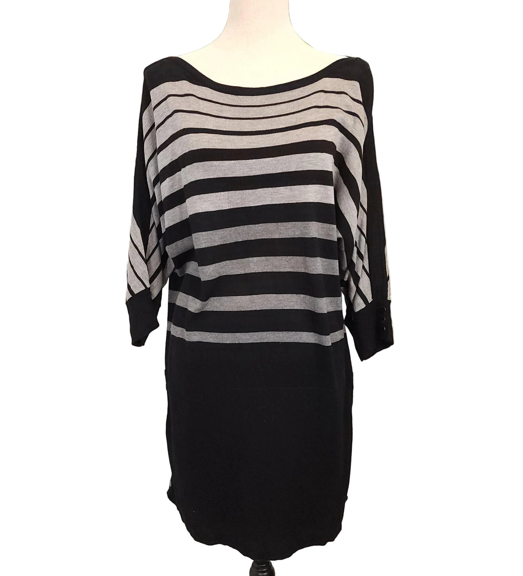 WHITEHOUSE Y2K Black & Gray Striped XL Wide Collar Dress