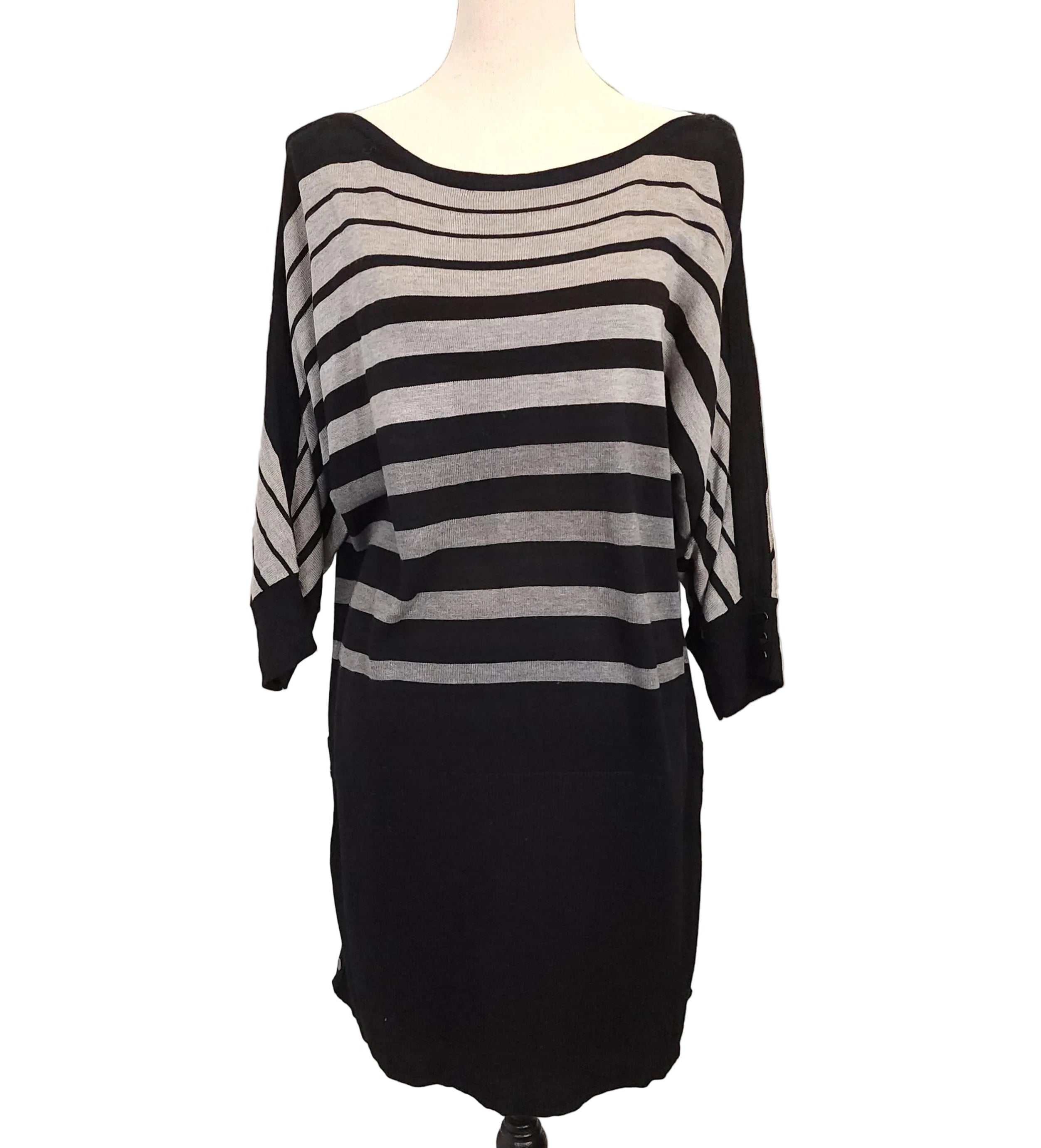 WHITEHOUSE Y2K Black & Gray Striped XL Wide Collar Dress