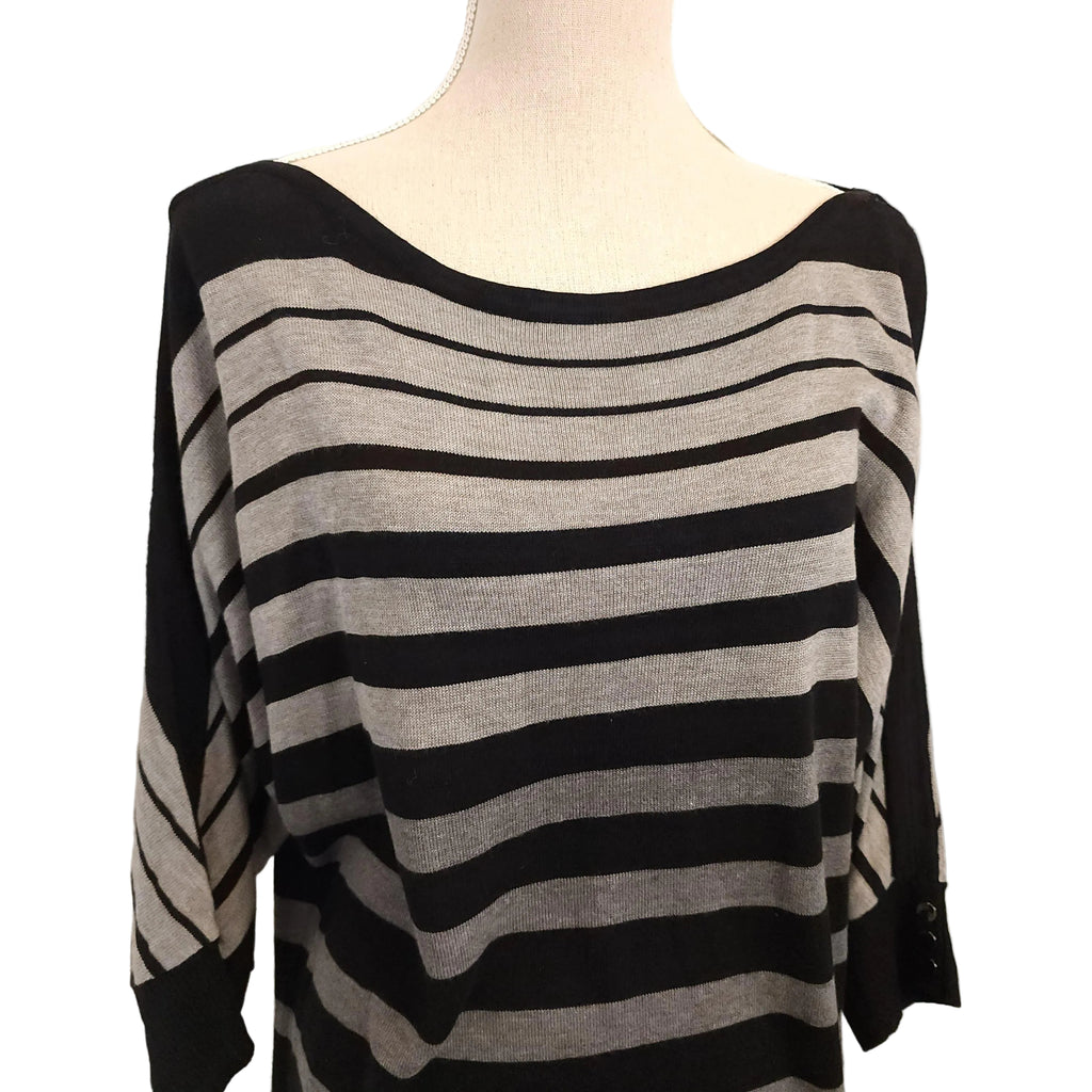 WHITEHOUSE Y2K Black & Gray Striped XL Wide Collar Dress