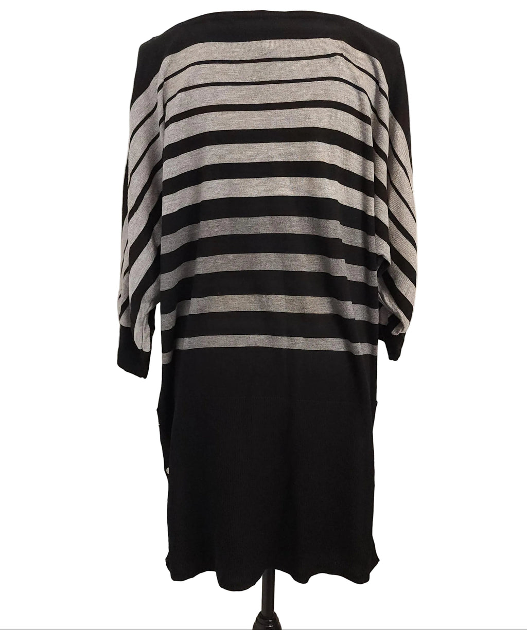 WHITEHOUSE Y2K Black & Gray Striped XL Wide Collar Dress