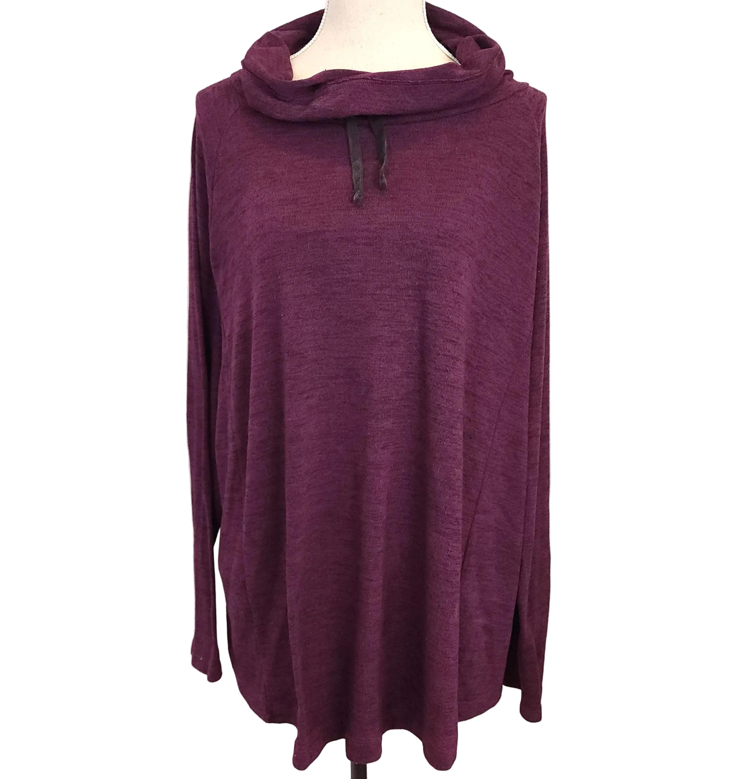 Purple 3XL Drawstring Cowl-Neck Purple Sweater