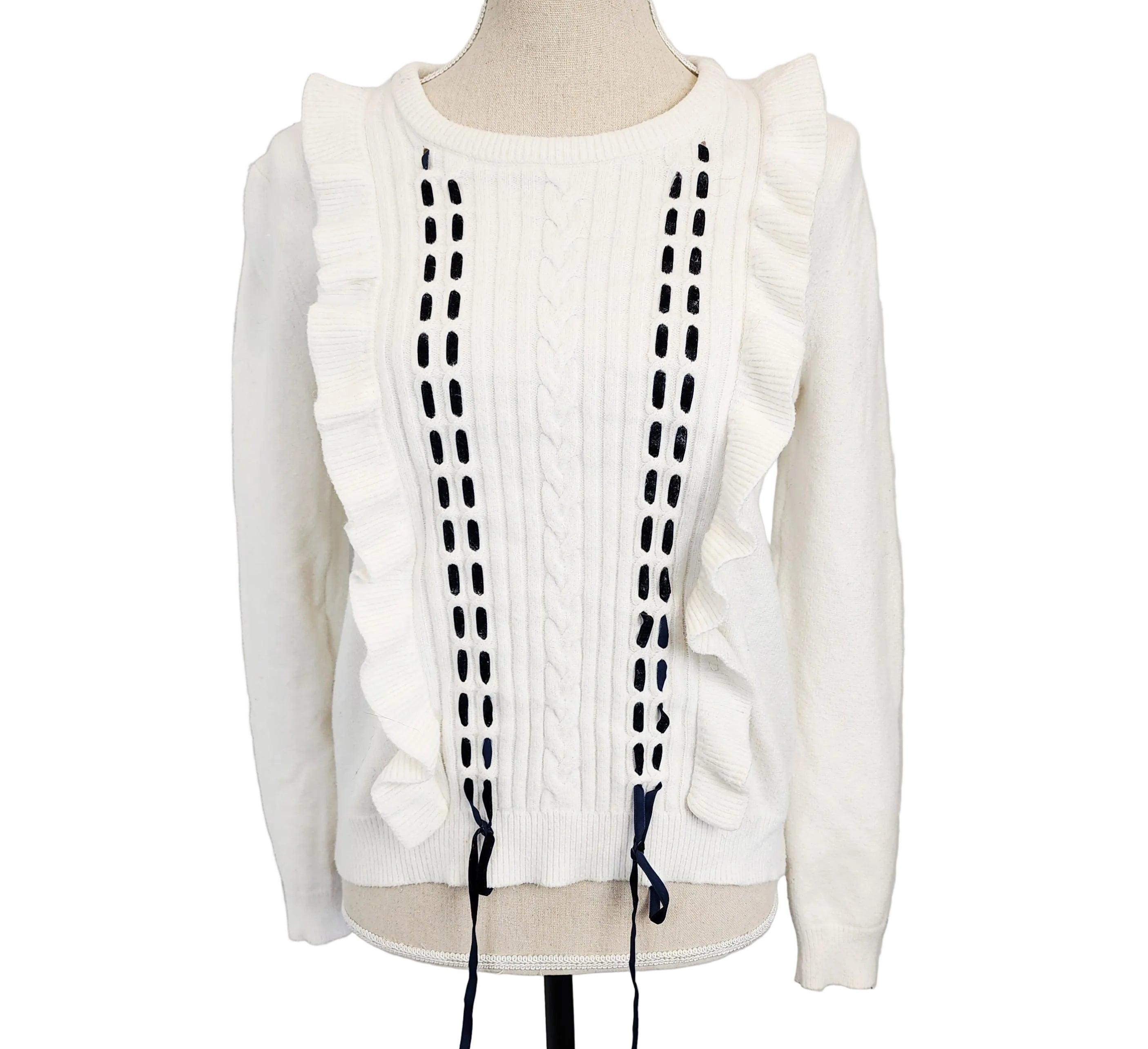 Cute Ribbon & Frill Detail Sz Large White Sweater
