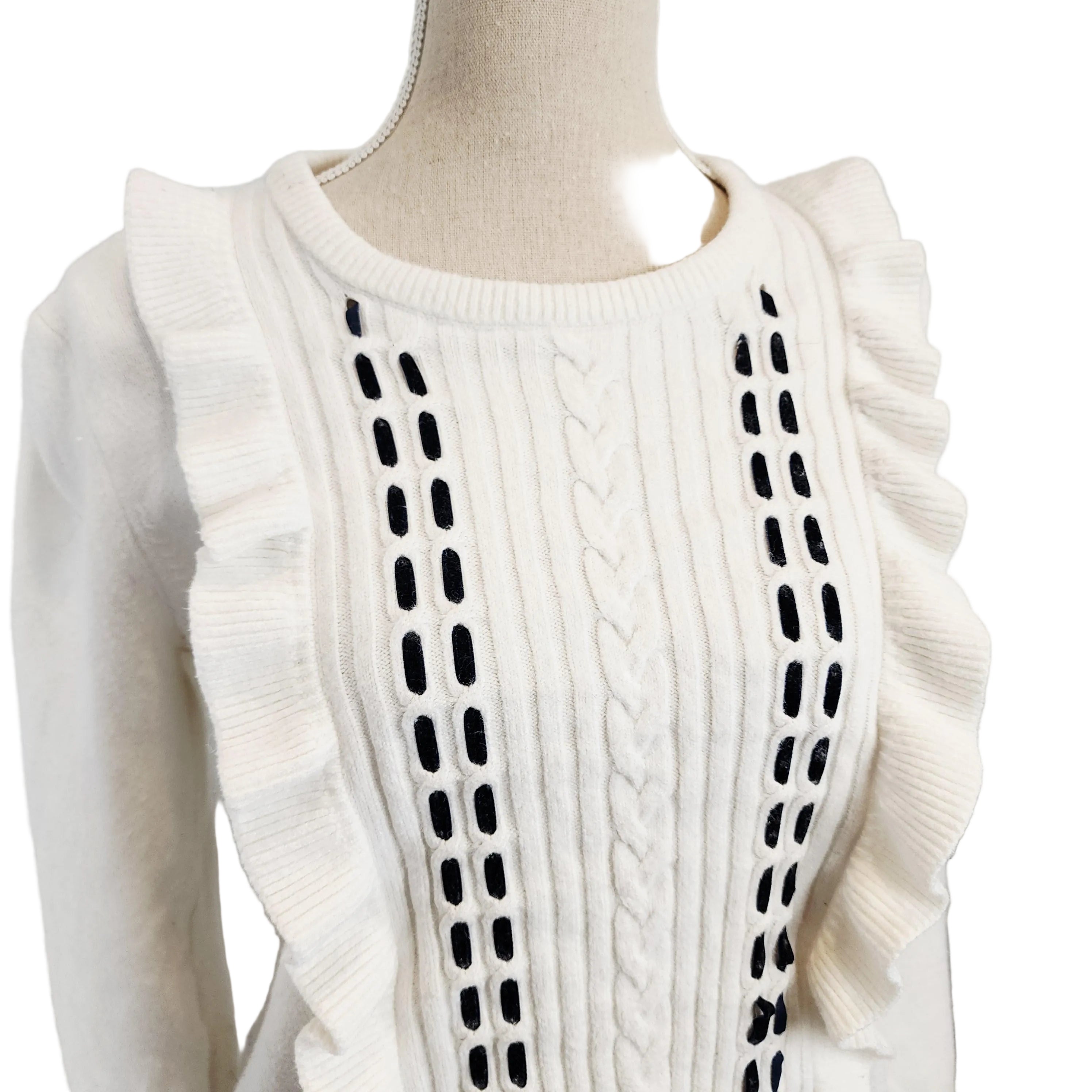 Cute Ribbon & Frill Detail Sz Large White Sweater