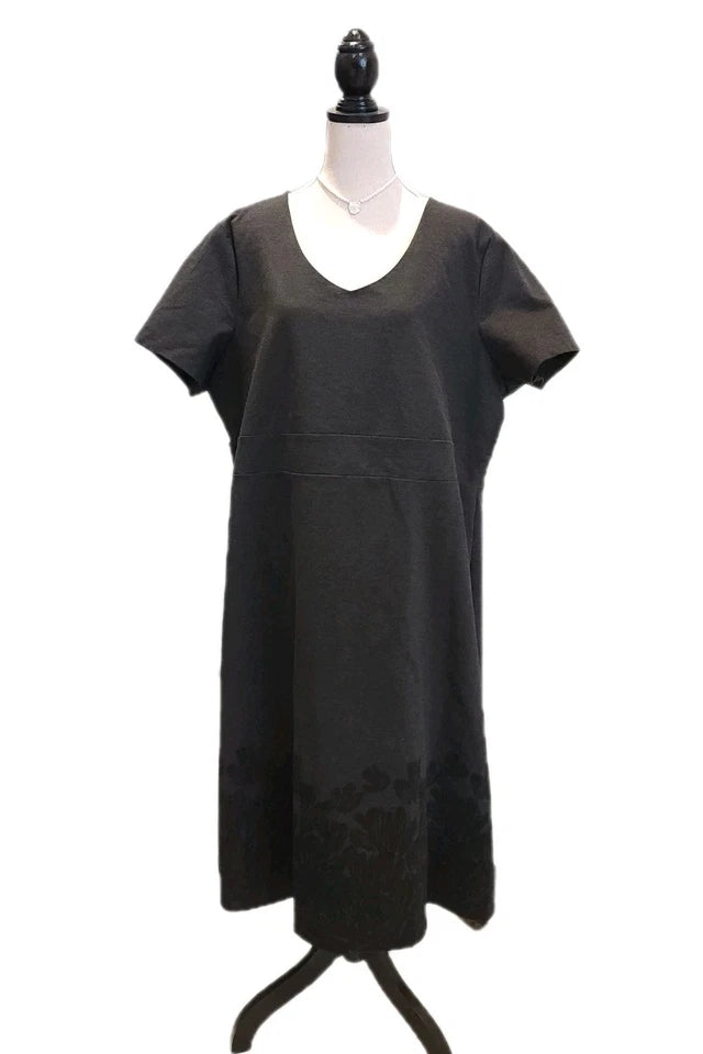 Penningtons 3X Heather Gray Short Sleeve Dress w/ Floral Hem Plus Size