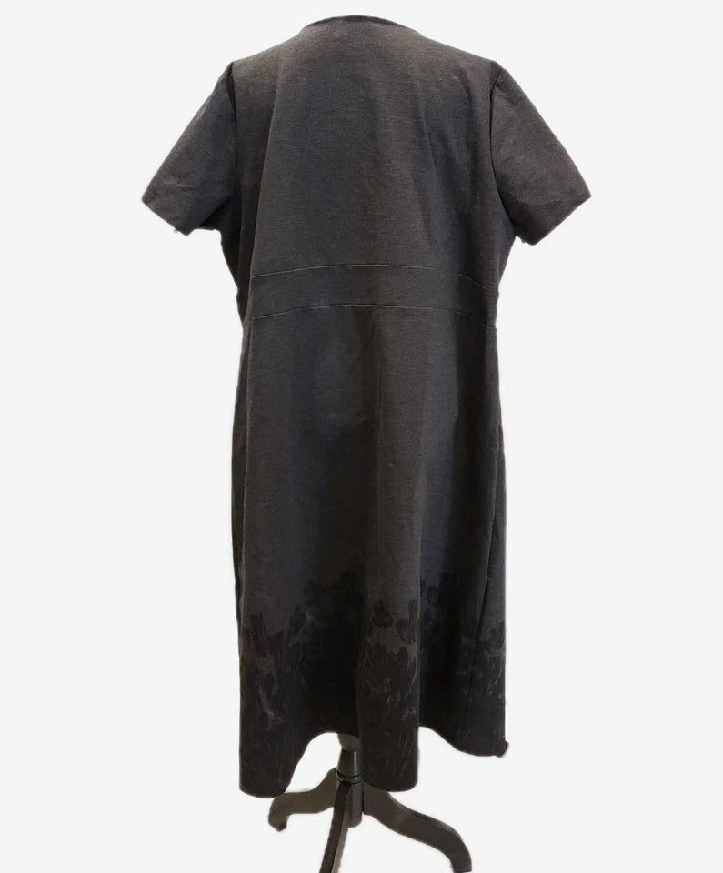Penningtons 3X Heather Gray Short Sleeve Dress w/ Floral Hem Plus Size