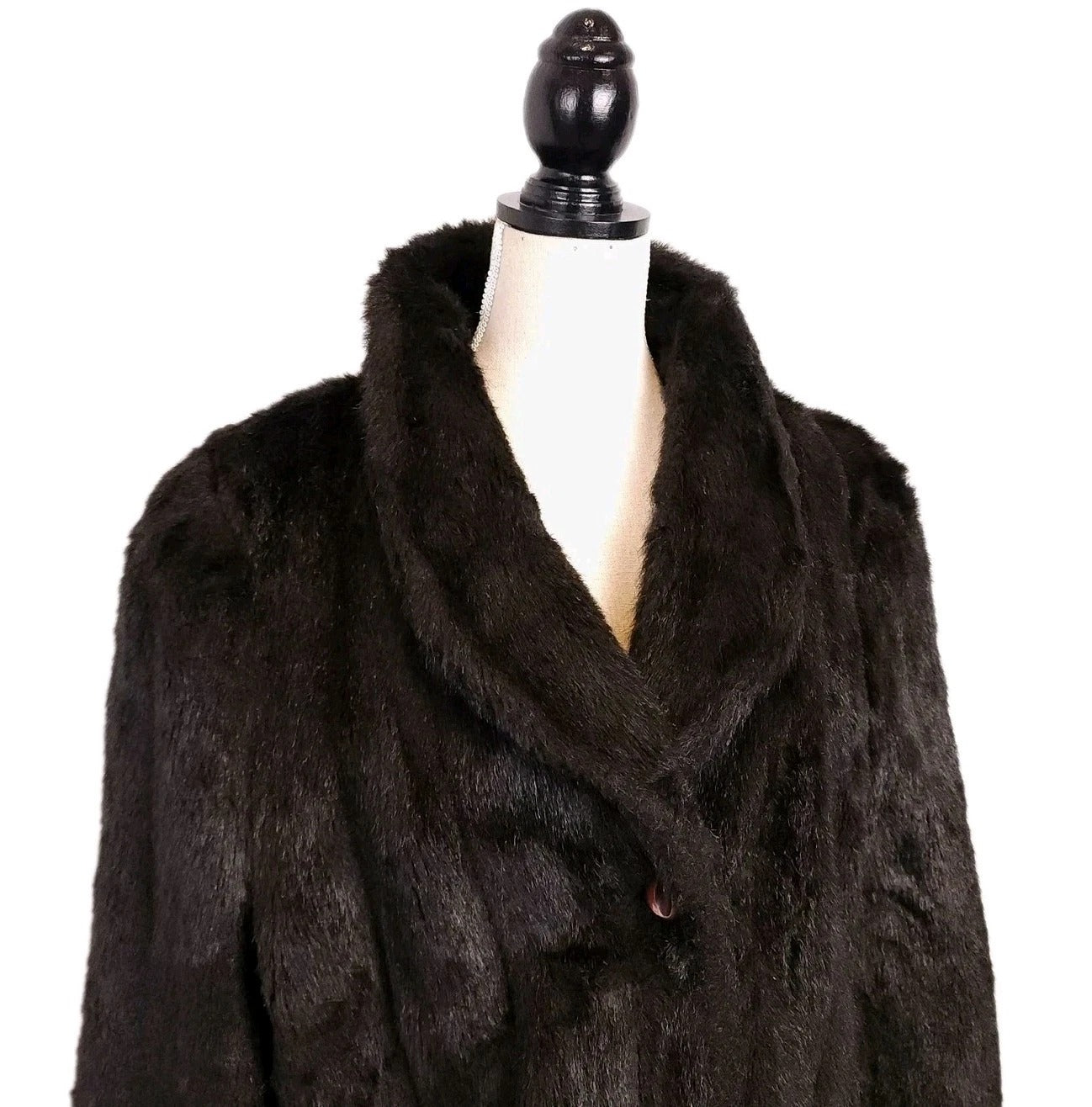 Vintage Faux Fur XL Short-Pile Dark Brown Buttoned Overcoat