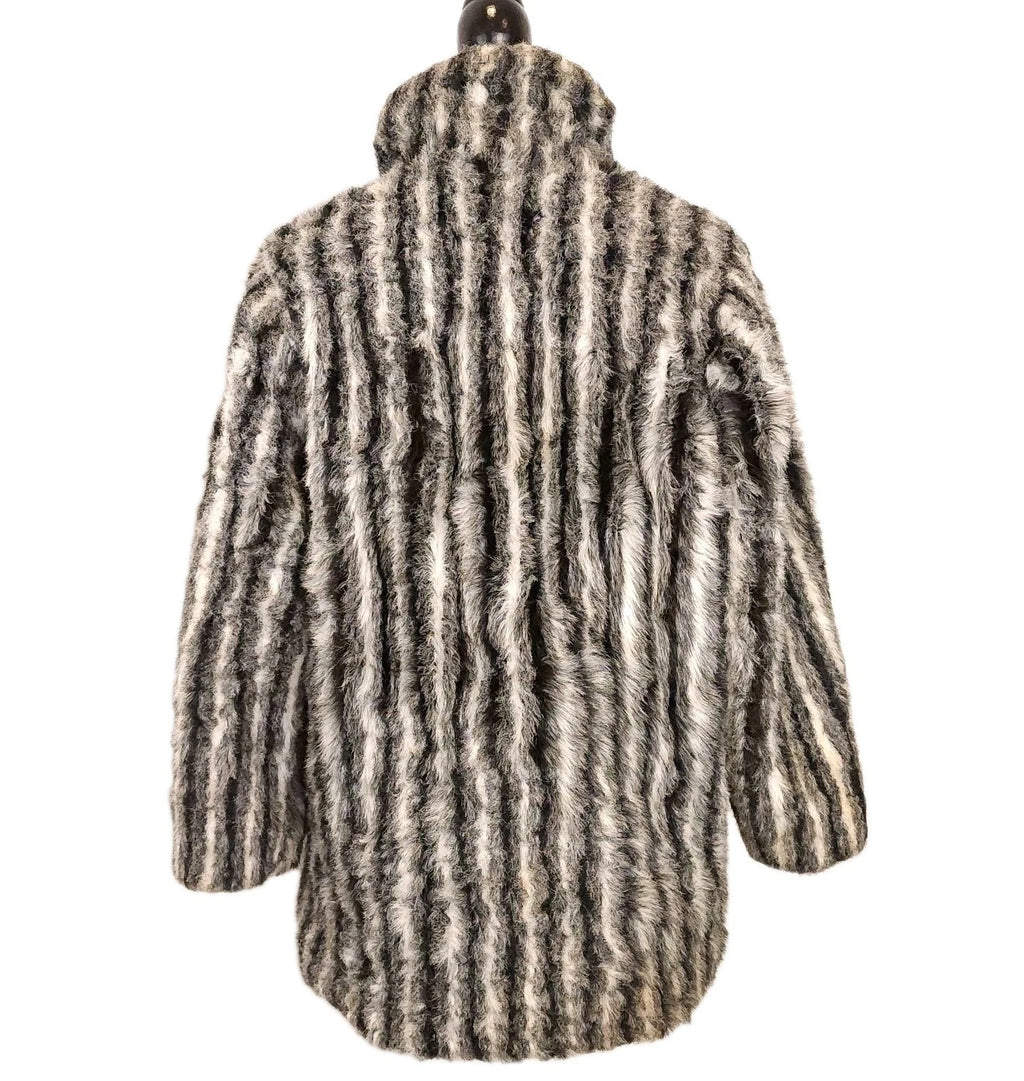 Vintage Faux Fur River Luxe Striped Coat Black, Gray & White Sz L