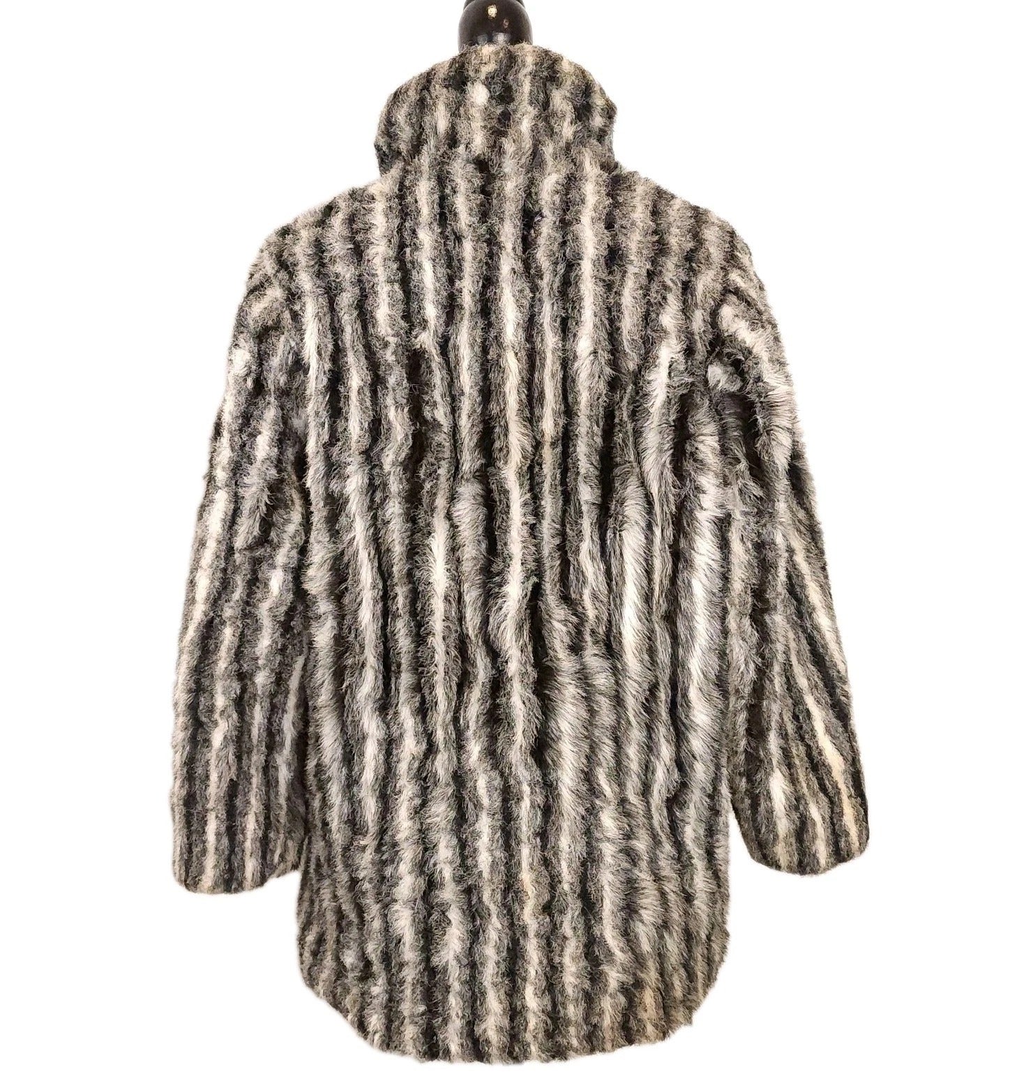 Vintage Faux Fur River Luxe Striped Coat Black, Gray & White Sz L