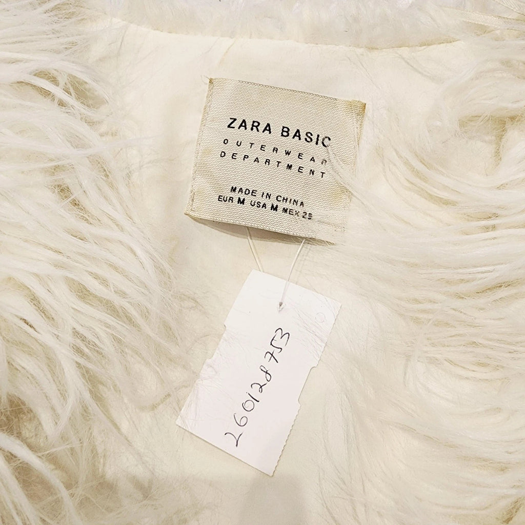 Zara Snowy White Shag Faux Fur Open Vest Sz M