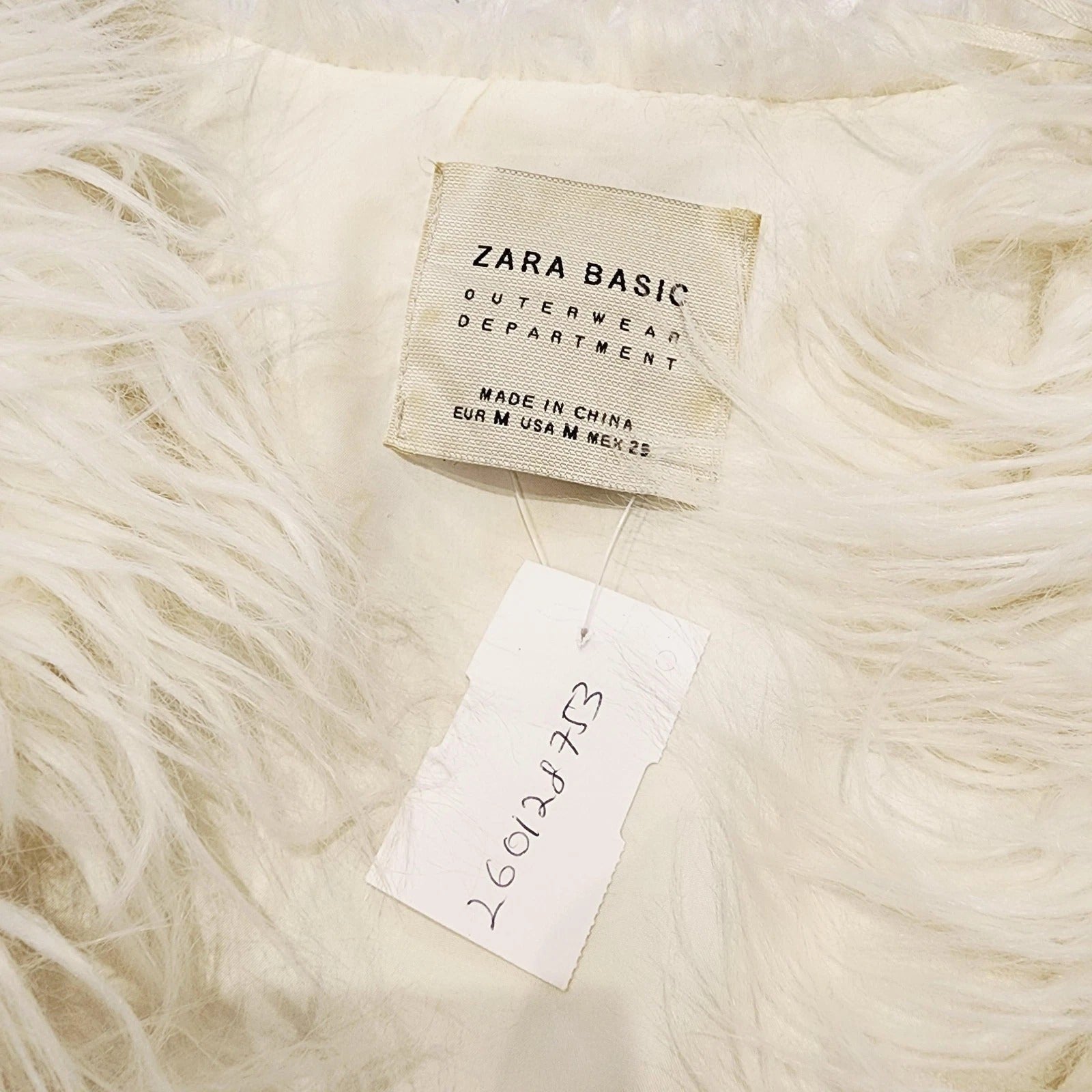 Zara Snowy White Shag Faux Fur Open Vest Sz M