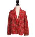 Tweed Wide Lapel Red & Gold Plaid Sz L Blazer Strech Unstructured Unlined
