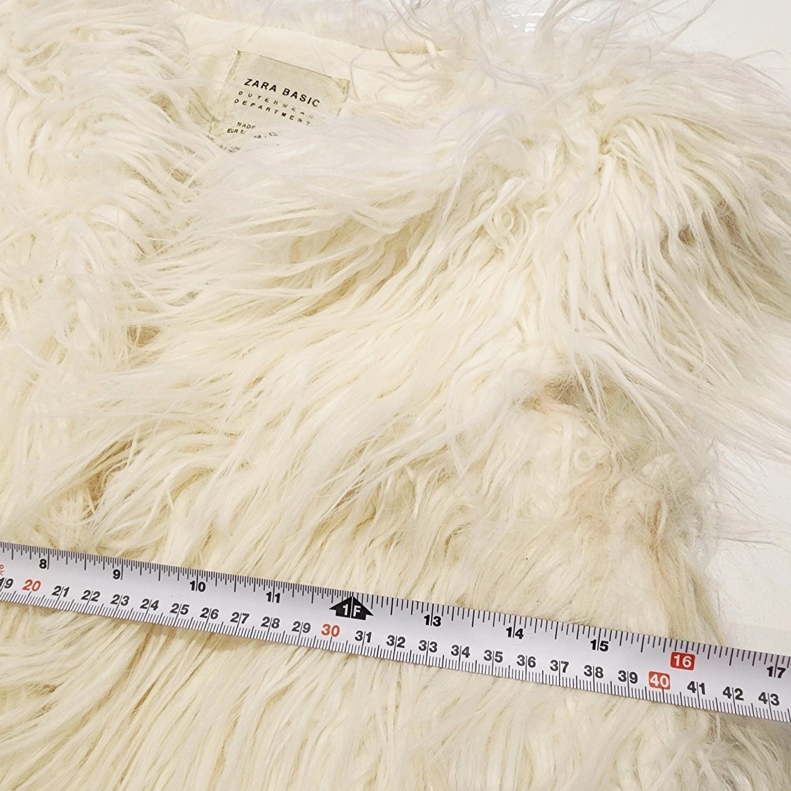 Zara Snowy White Shag Faux Fur Open Vest Sz M