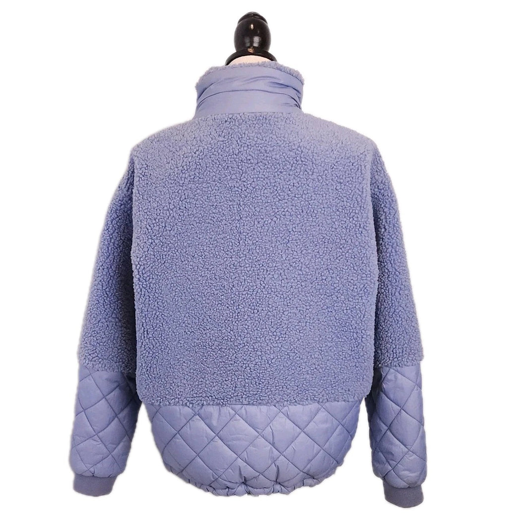SOIA & KYO Faux Shearling Teddy Bomber Jacket Full Zip Sz M Lavender Blue