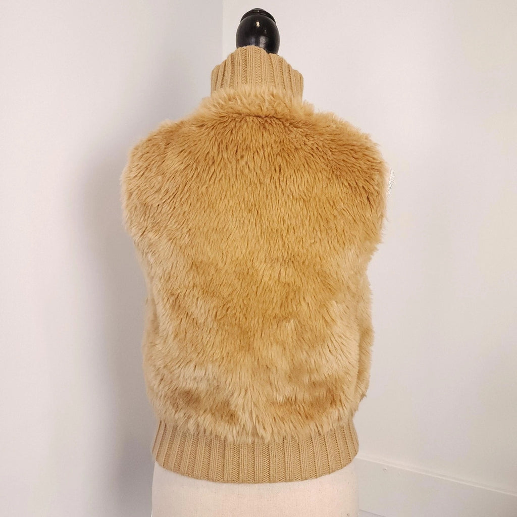 Golden Brown Faux Fur Vest Sz S Full Zip Cafebrand