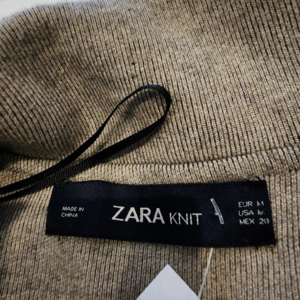 Zara Wide Lapel Black & Brown Sz Medium Knit Coat
