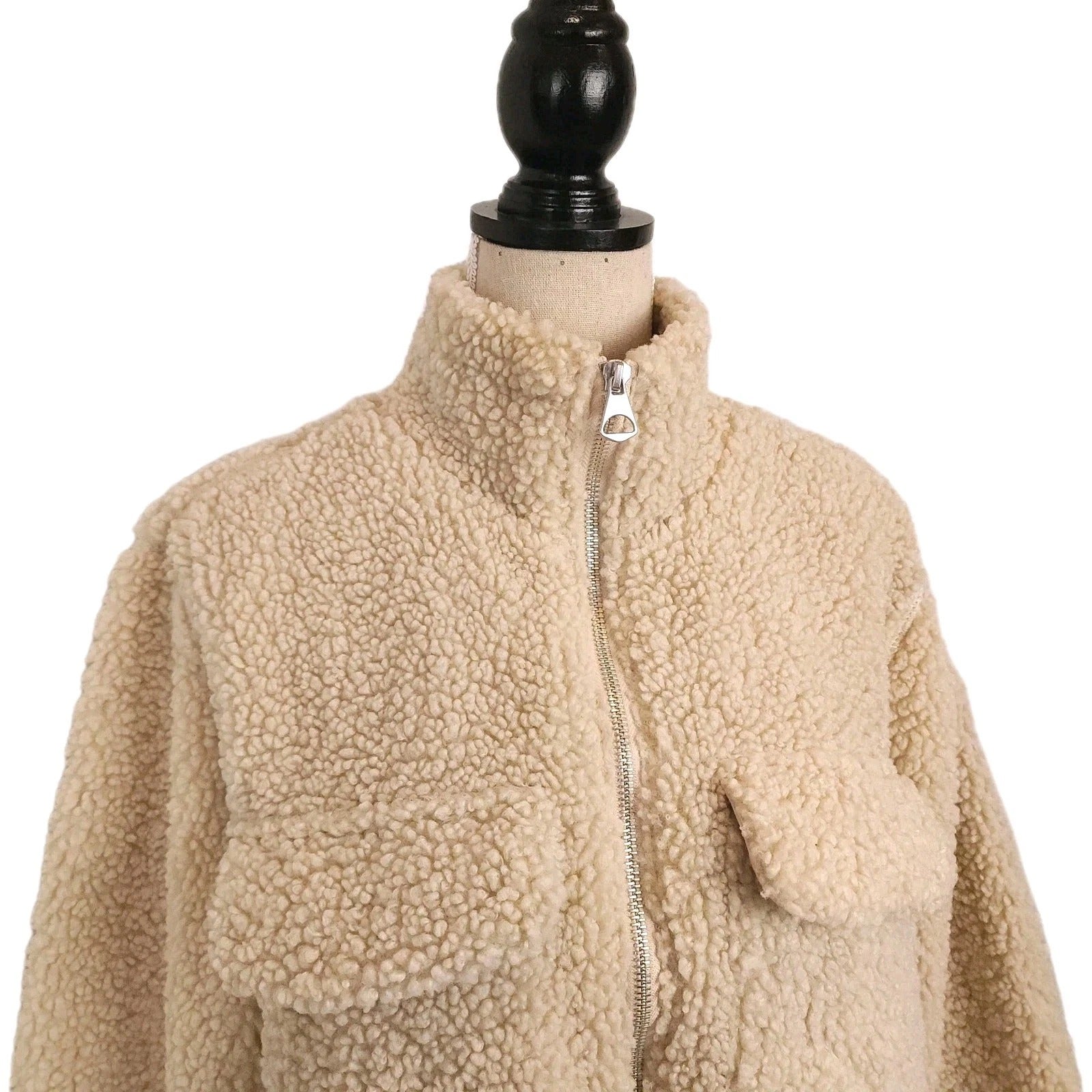 H&M Cozy Beige Teddy Jacket Full Zip XL