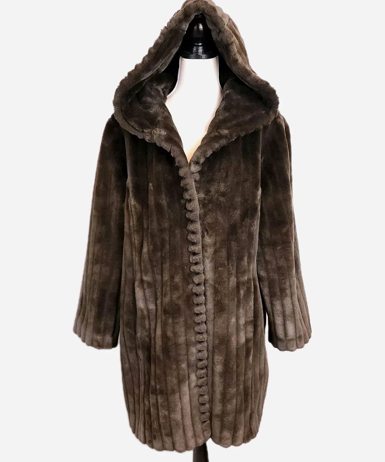 Tradition Velvet Charcoal Gray Faux Fur Knee-length Overcoat Sz L