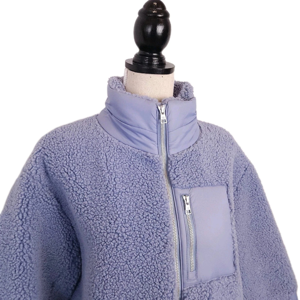 SOIA & KYO Faux Shearling Teddy Bomber Jacket Full Zip Sz M Lavender Blue