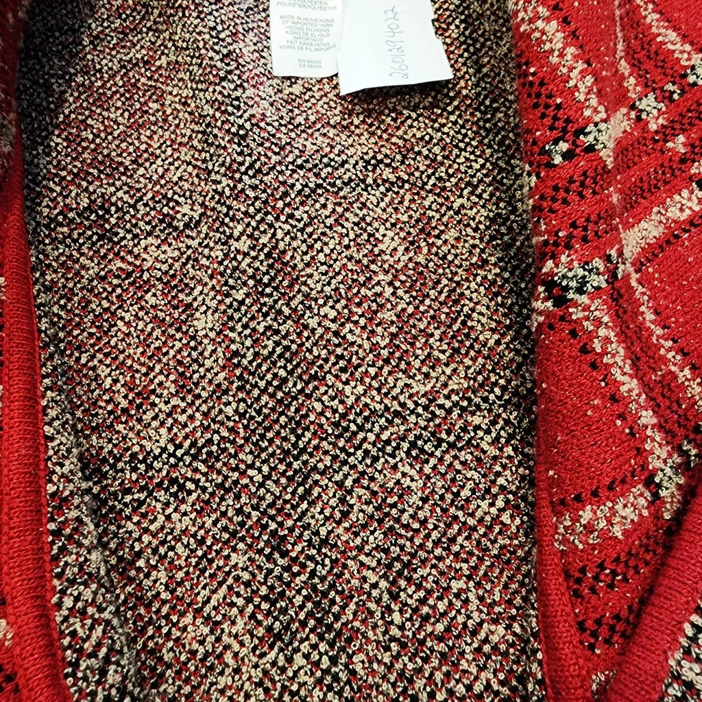Tweed Wide Lapel Red & Gold Plaid Sz L Blazer Strech Unstructured Unlined