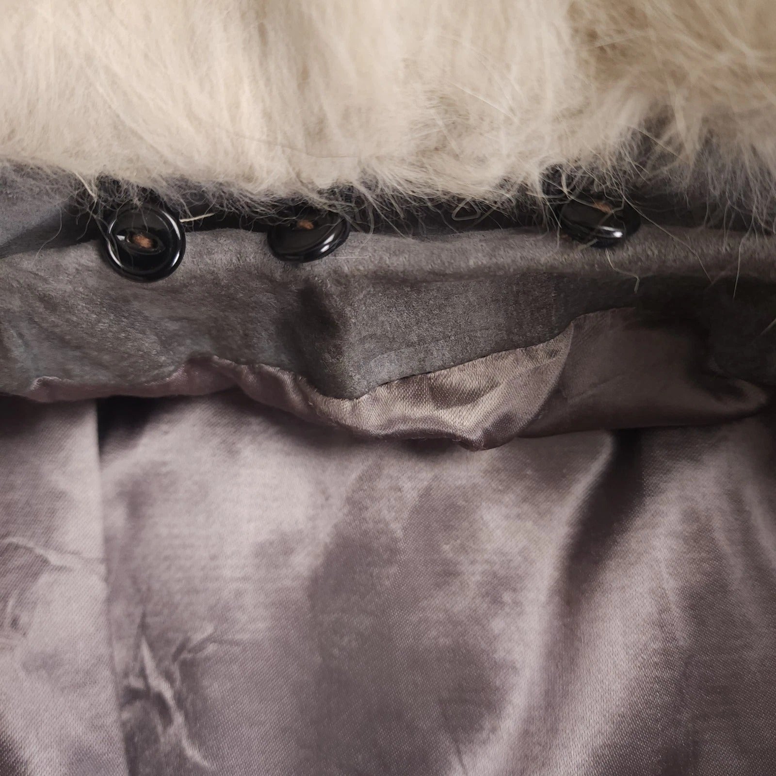 Rabbit Fur Collar Leather Trench Coat Sz Small Vintage