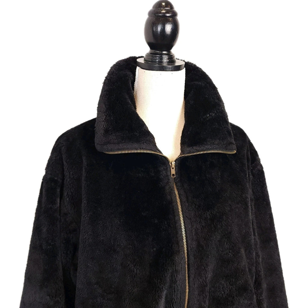 Sans Souli Sz M Black Faux Fur Jacket Full Zip