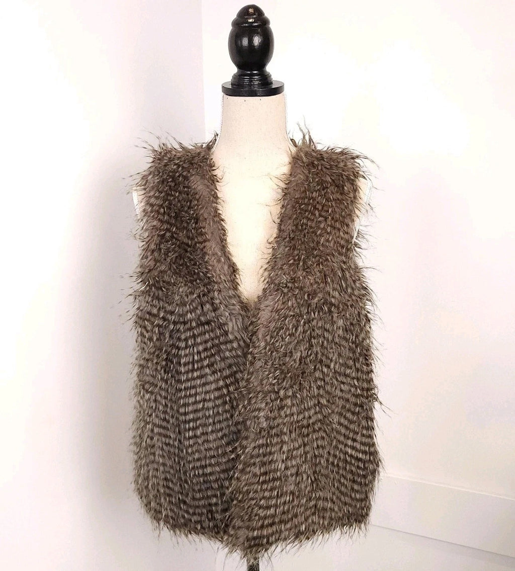 JUSTFAB Mocha Brown Shaggy Faux Fur Vest Fits Size Large