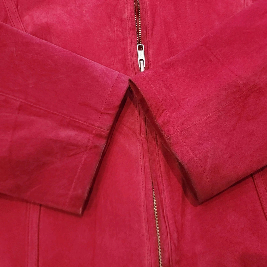 Genuine Suede Leather XL Cafe Racer Jacket Hot Pink Full Zip
