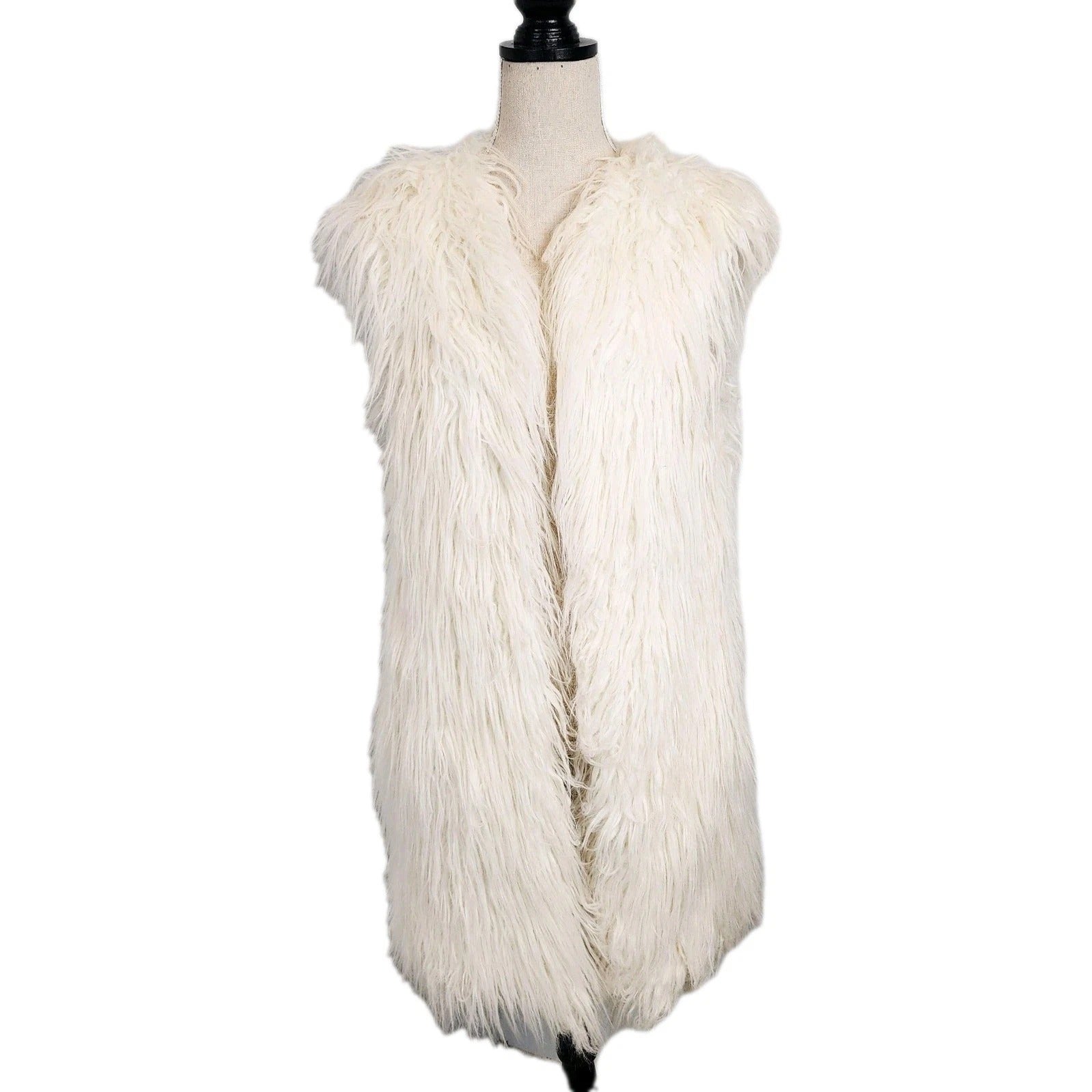 Zara Snowy White Shag Faux Fur Open Vest Sz M