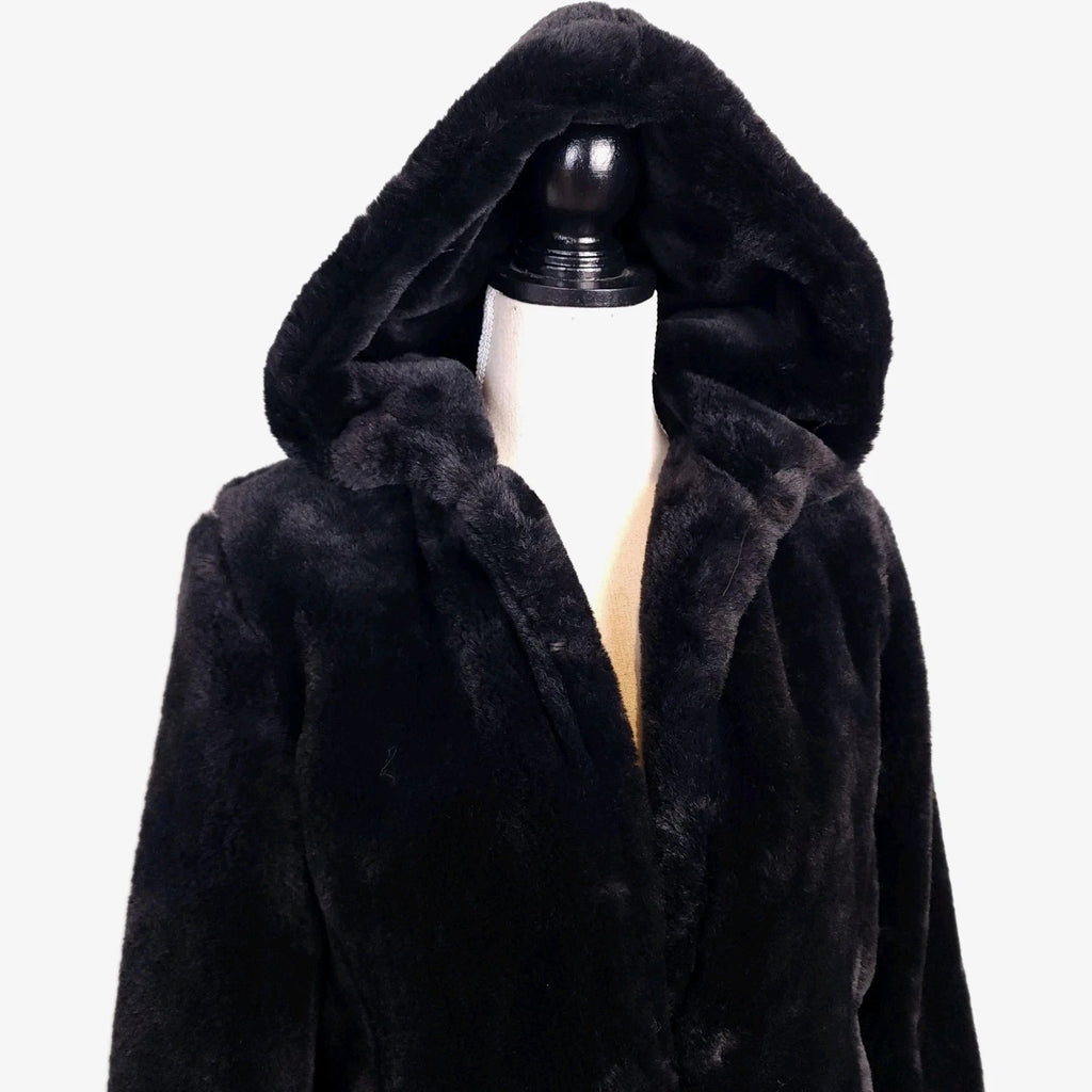 Suzy Shier Jet Black Luxe Short-Pile Faux Fur Coat Sz XS