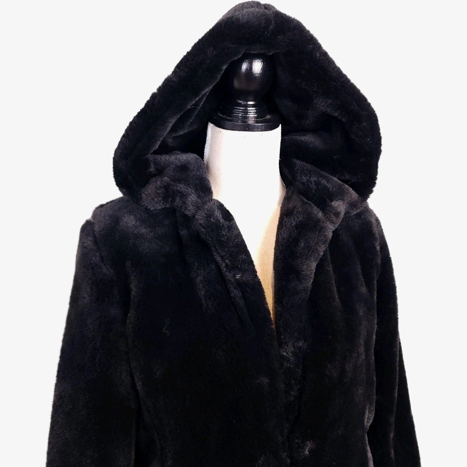 Suzy Shier Jet Black Luxe Short-Pile Faux Fur Coat Sz XS