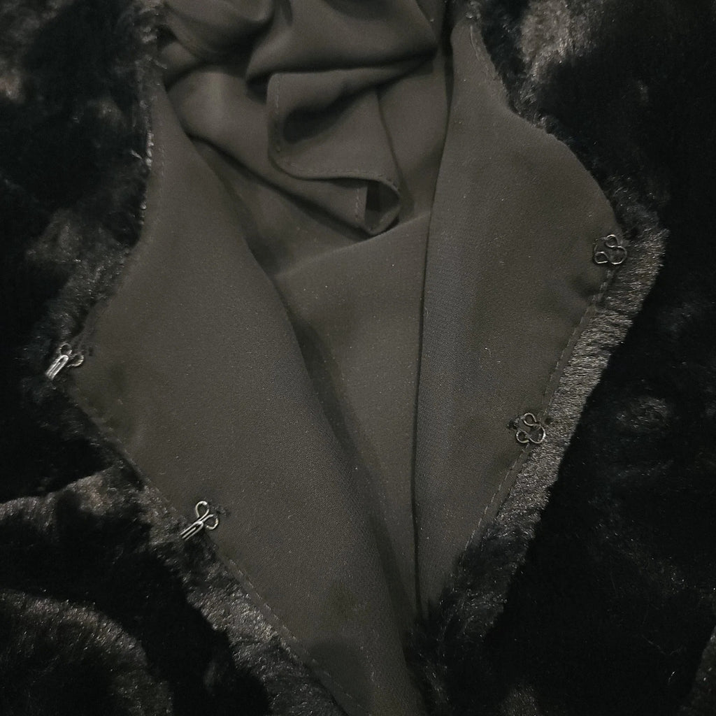 Ricki Cherry Sz L Ribbon Tie Stole Fine Faux Fur Jet Black MADE IN USA Vintage