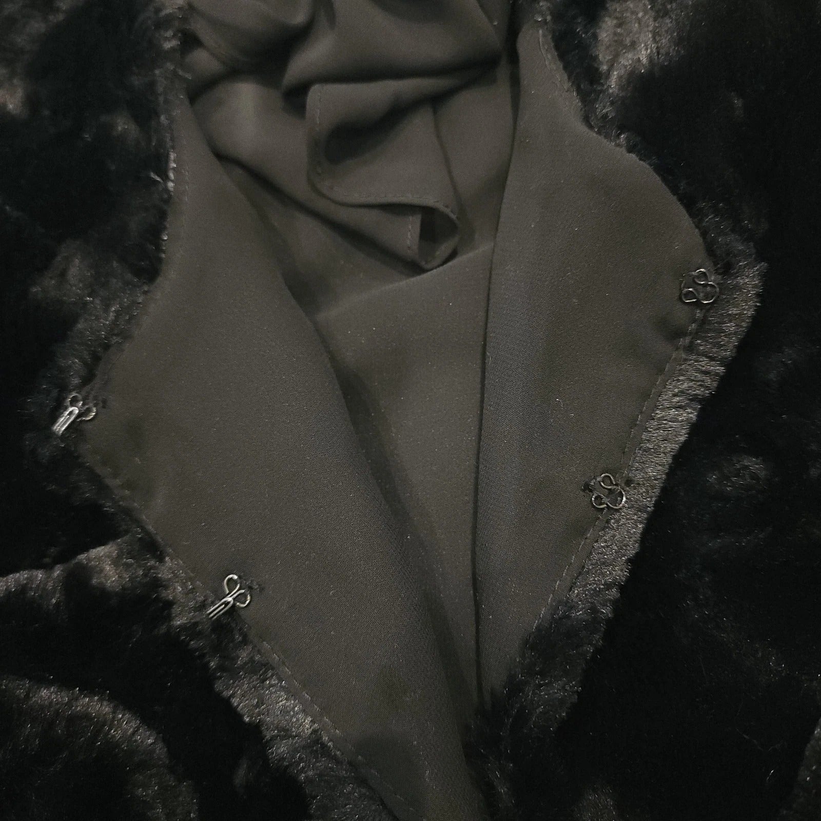 Ricki Cherry Sz L Ribbon Tie Stole Fine Faux Fur Jet Black MADE IN USA Vintage