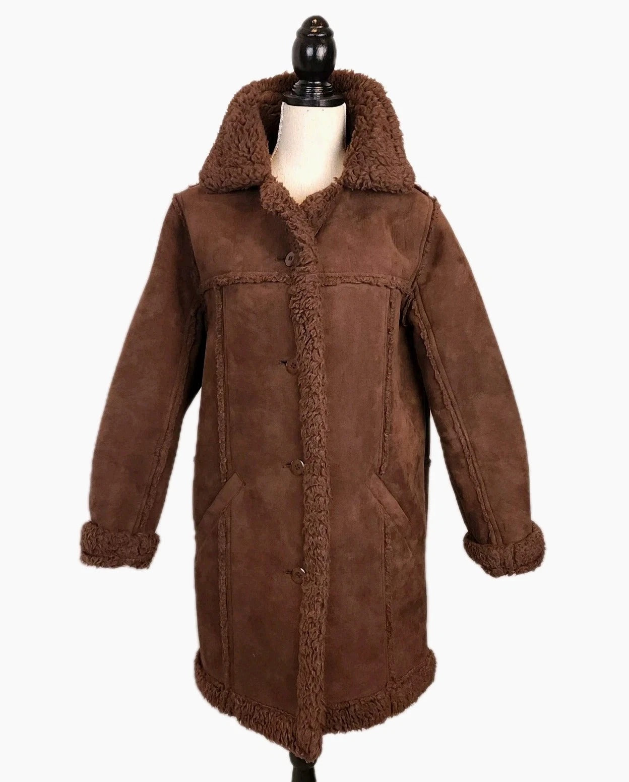 Faux Shearling Mocha Brown Sz S Overcoat