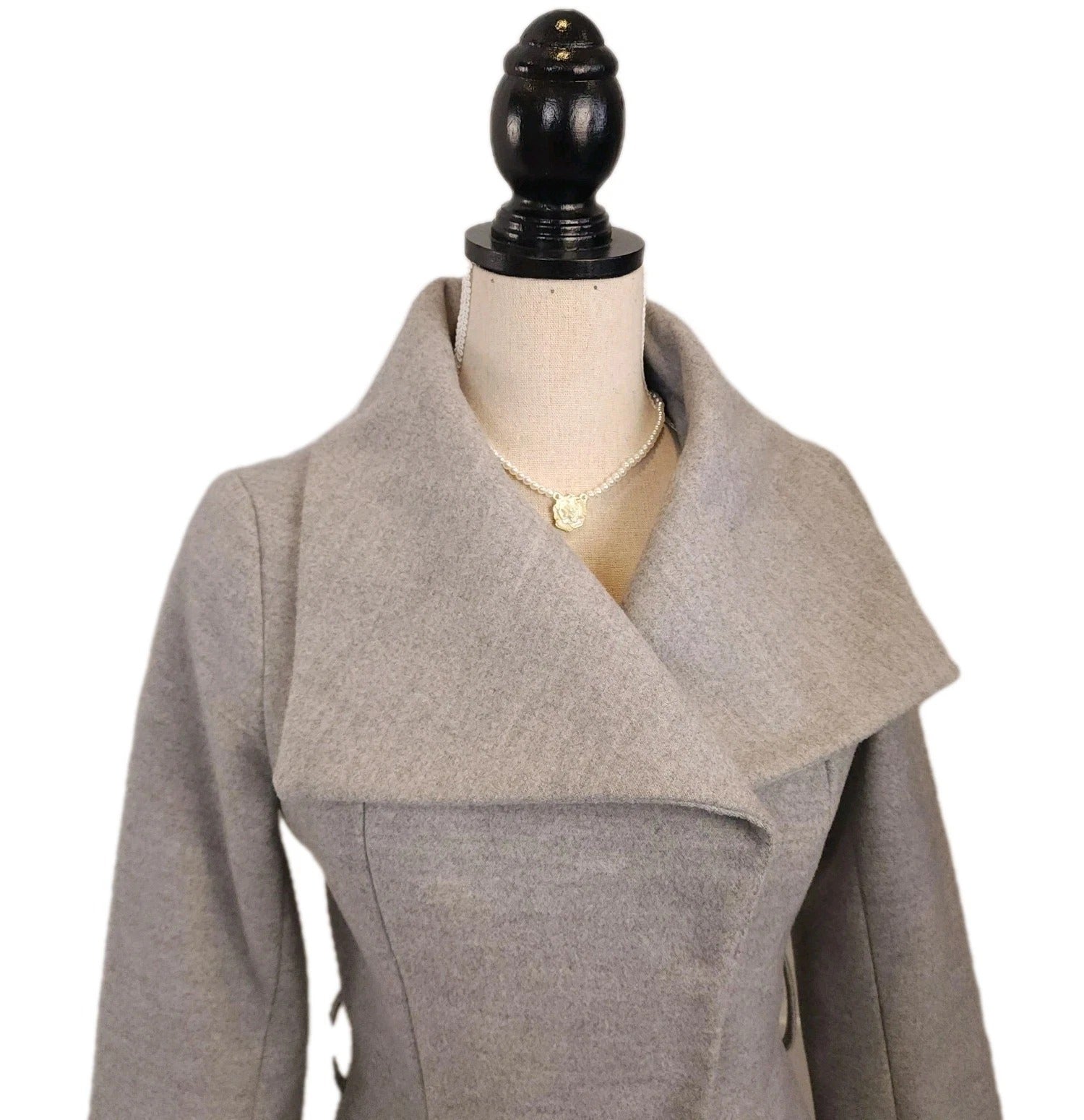 Miss Selfridge A-line Gray Sz Small Wide Lapels Snap Closures Coat