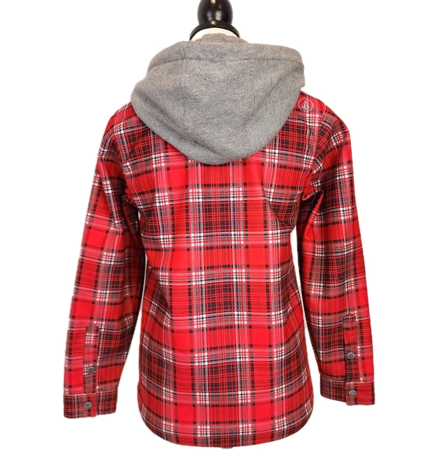VOLCOM Sz M Soft Shell Red & Gray Plaid Jacket Full Zip
