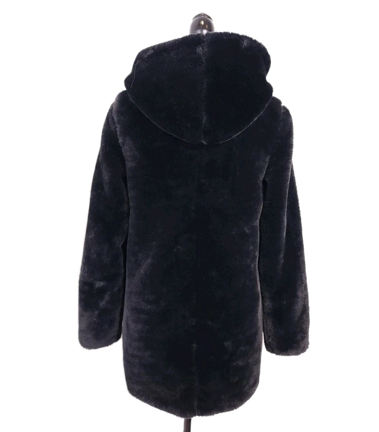 Suzy Shier Jet Black Luxe Short-Pile Faux Fur Coat Sz XS