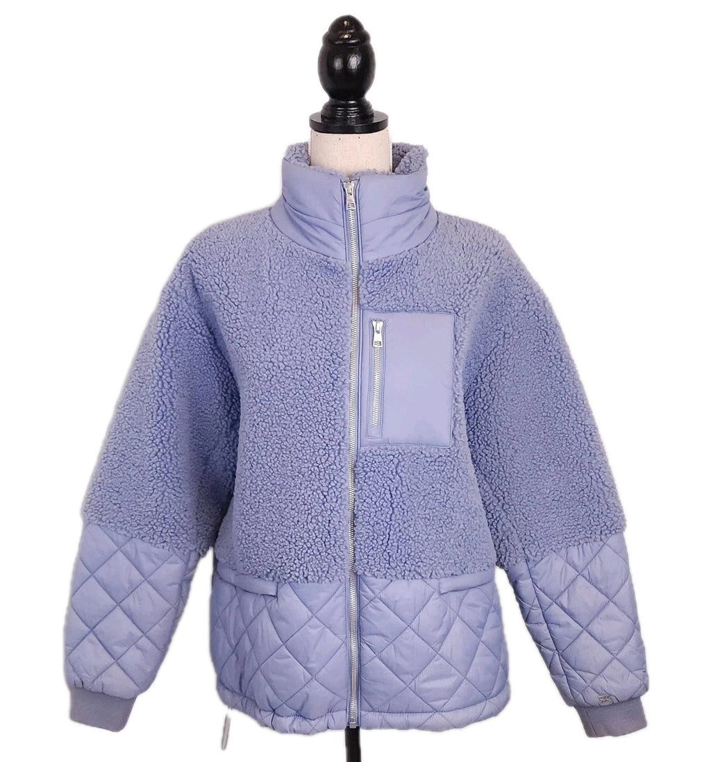 SOIA & KYO Faux Shearling Teddy Bomber Jacket Full Zip Sz M Lavender Blue